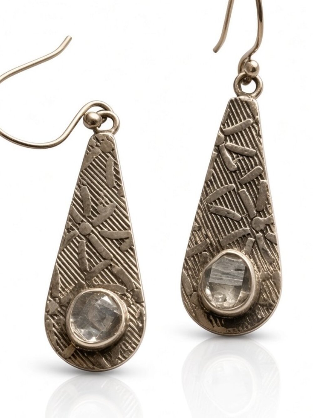 Textured Teardrop Dangle Earrings with Herkimer Diamonds